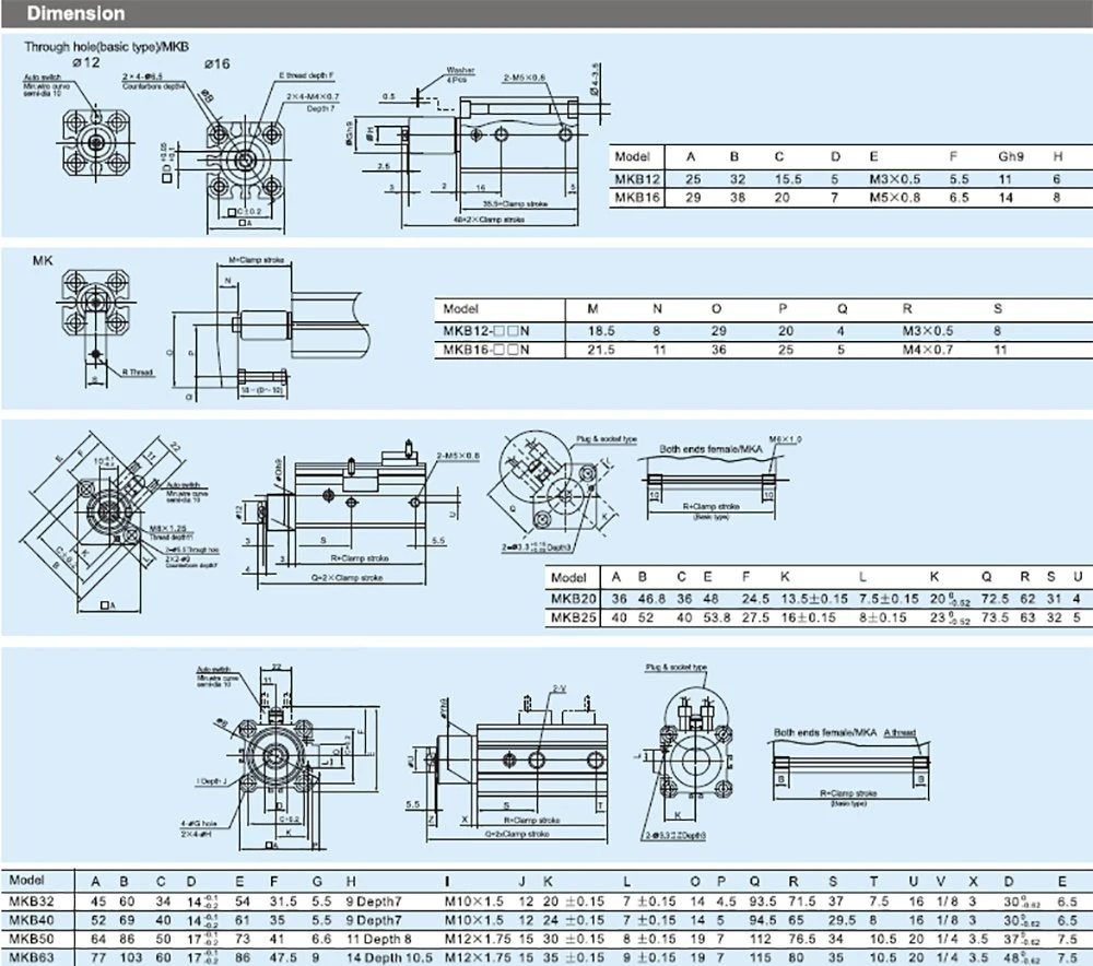 Mk Series Double Acting Rotary Clamp Pneumatic Air Cylinder